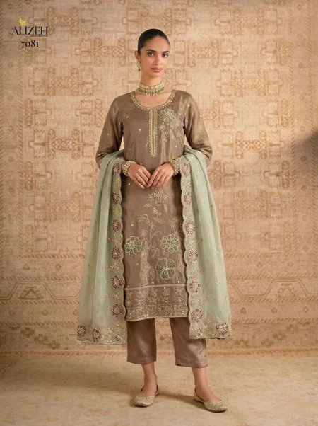 7081 And 7084 By Alizeh Shimmer Silk Kurti With Bottom Dupatta Suppliers In India
